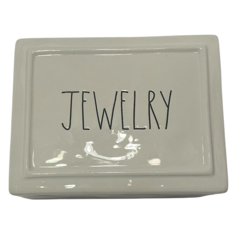 Jewelry Box Rae Dunn Ceramic White Lidded Vanity Organizer Farmhouse Decor